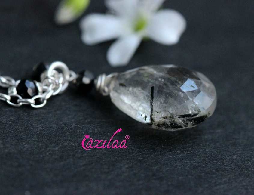 OOAK Rutil quartz gemstone sterling silver drop pendant
