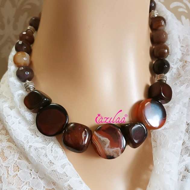 OOAK brown agate gemstone beaded necklace set