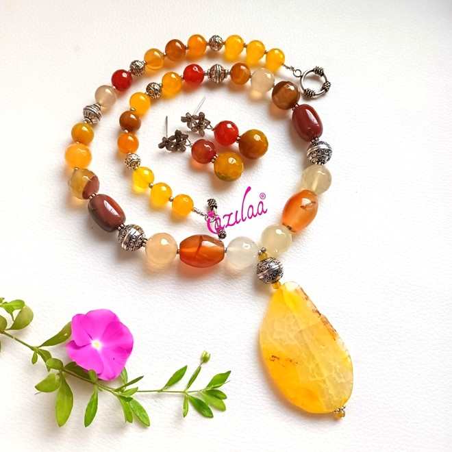 OOAK yellow gemstone AGATE necklace earrings