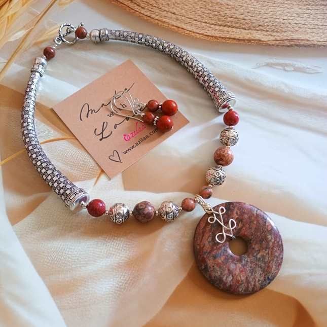 OOAk Statement gemstone designer Jasper necklace earrings