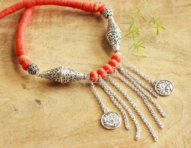 ORANGE Statement  lotus drop designer handmade necklace