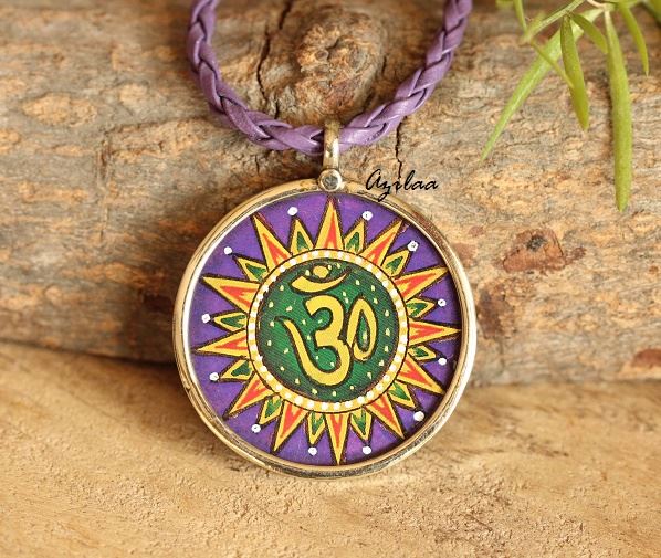 Om Hand painted handmade Pendant Cord necklace 
