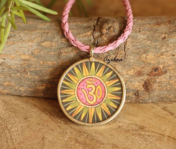 Om Hand painted handmade Pendant Cord necklace 