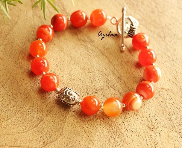Orange Buddha agate gemstone beaded Bracelet