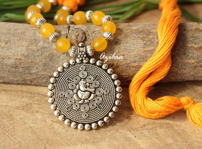 Orange Ganesha gemstone artisan handmade necklace set