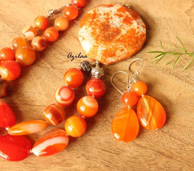 Orange Statement designer gemstone beaded necklace Set