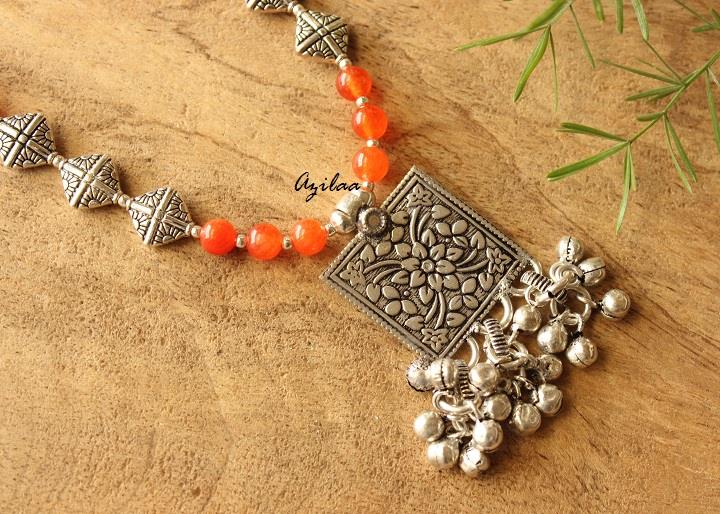 Orange gemstone handmade Pendant necklace earring