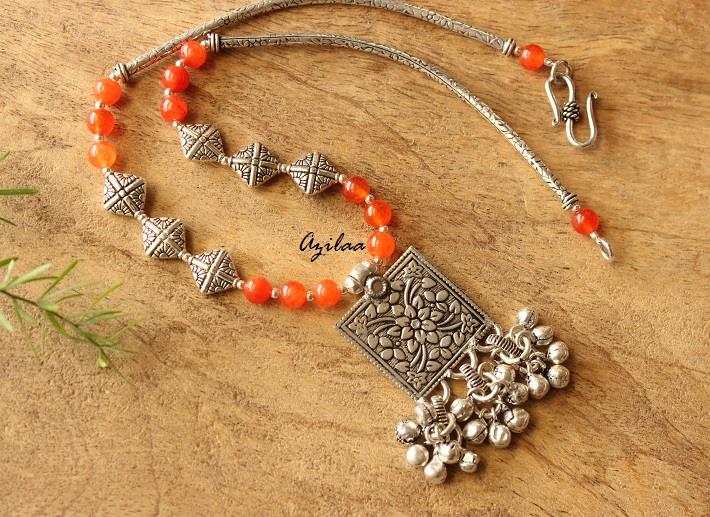 Orange gemstone handmade Pendant necklace earring