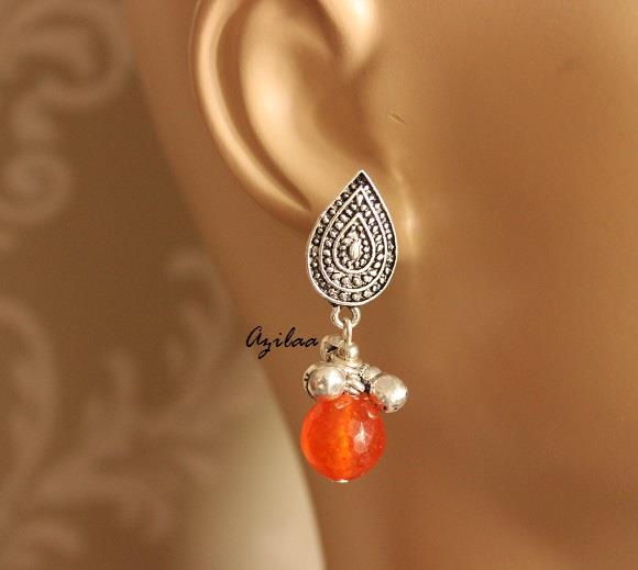 Orange gemstone handmade Pendant necklace earring