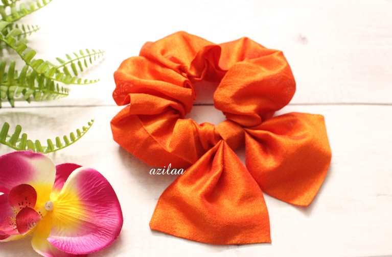 Orange silk handmade large bow scrunchie