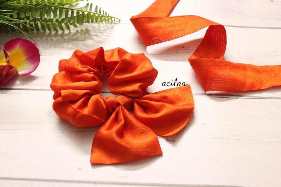 Orange silk handmade large bow scrunchie