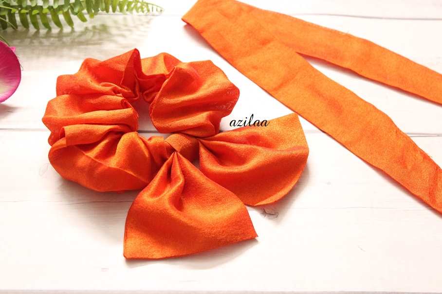Orange silk handmade large bow scrunchie