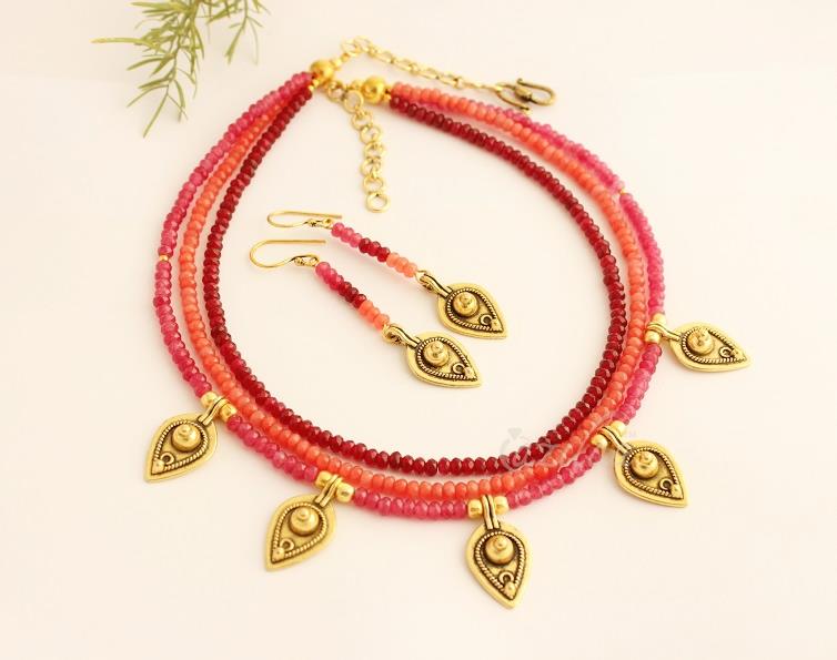 PINK layered Ethnic beaded necklace set