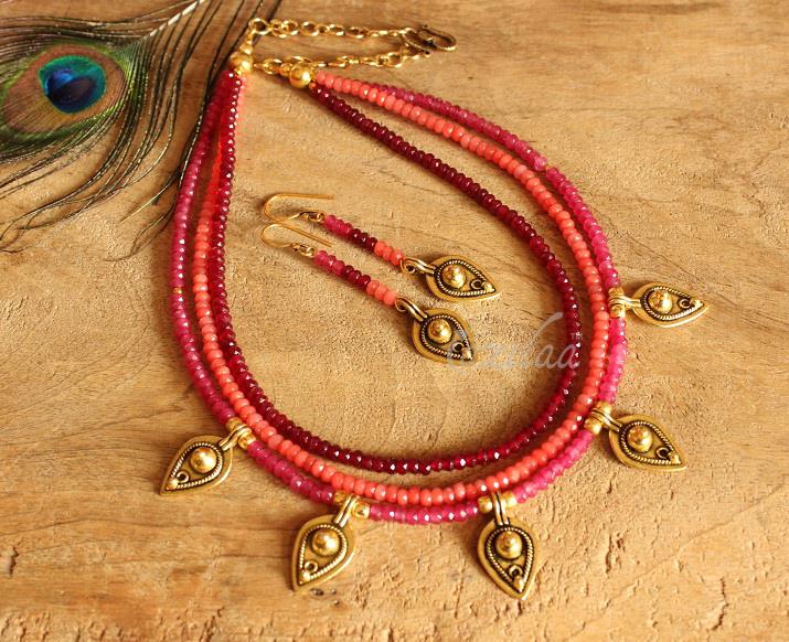 PINK layered Ethnic beaded necklace set