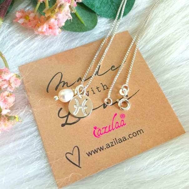 PISCES Zodiac Sterling silver pearl charm Pendant