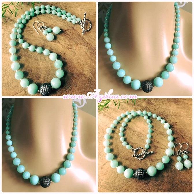 Pastel green necklace earring set, Designer jewelry set