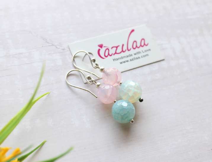 Pastel pink gemstone handmade silver necklace 