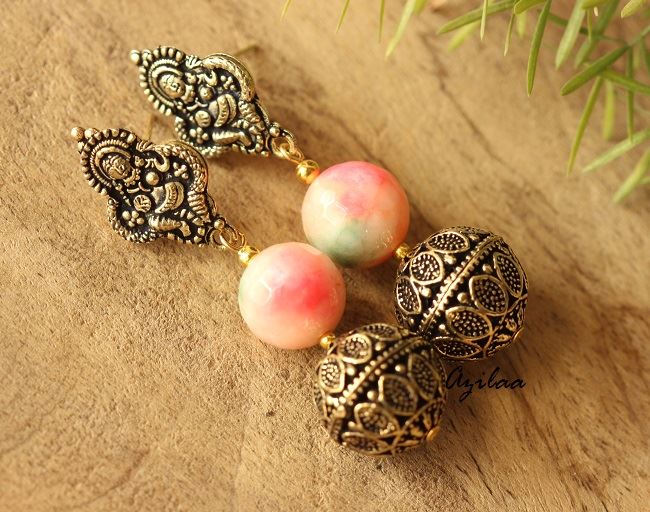 Peach Goddess Antique Gold tone handmade earrings