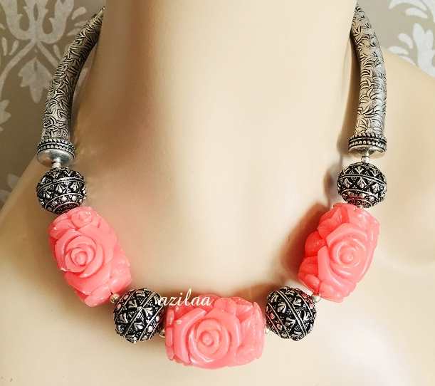 Peach Limited edition Statement floral necklace