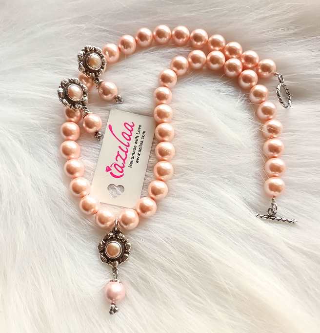 Peachy Pink Pearl designer antique sterling Silver earrings set