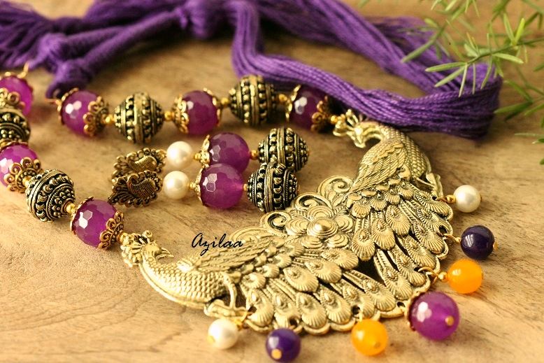 Peacock Antique Gold Statement handmade necklace set