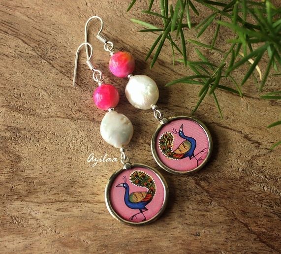 Peacock Flower silver gemstone earrings