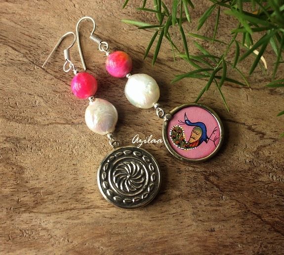 Peacock Flower silver gemstone earrings