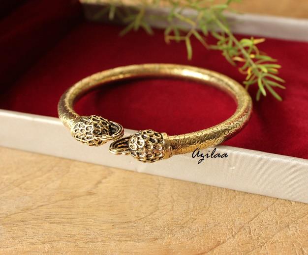 Handmade Peacock oxidized antique gold tone bangle bracelet