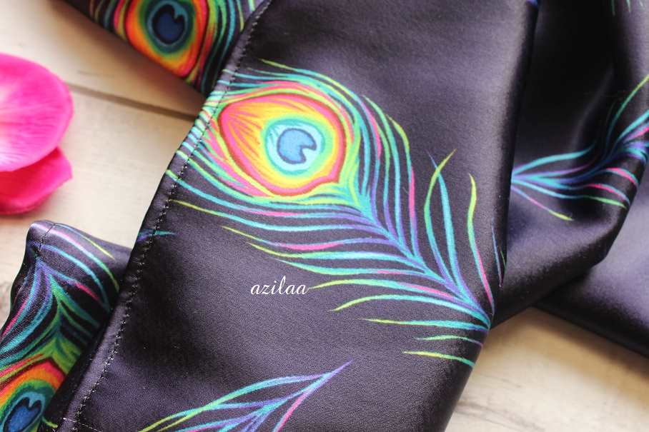 Peacock feather blue satin scarf