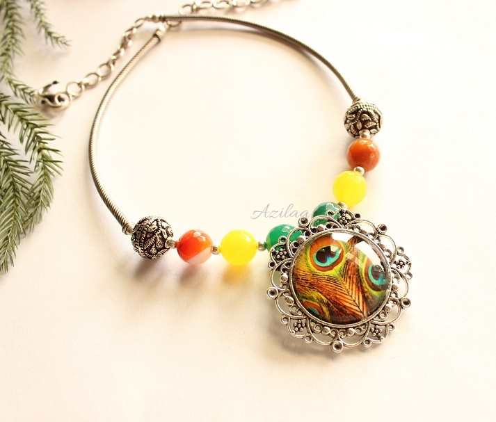 Peacock pendant multi stone indo western pendant necklace set