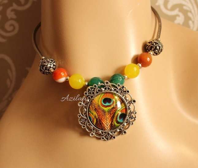Peacock pendant multi stone indo western pendant necklace set