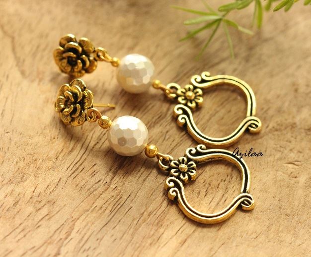 Pearl Antique Gold tone handmade earrings