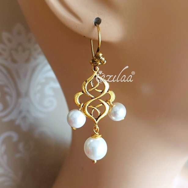 Pearl Chandelier dangler antique golden earrings