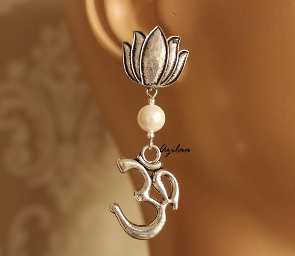 Pearl Lotus OM  beaded gemstone Earrings