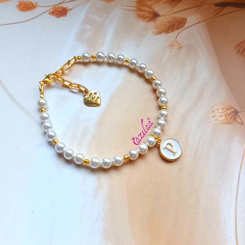 Pearl Mother daughter initial charm bracelets