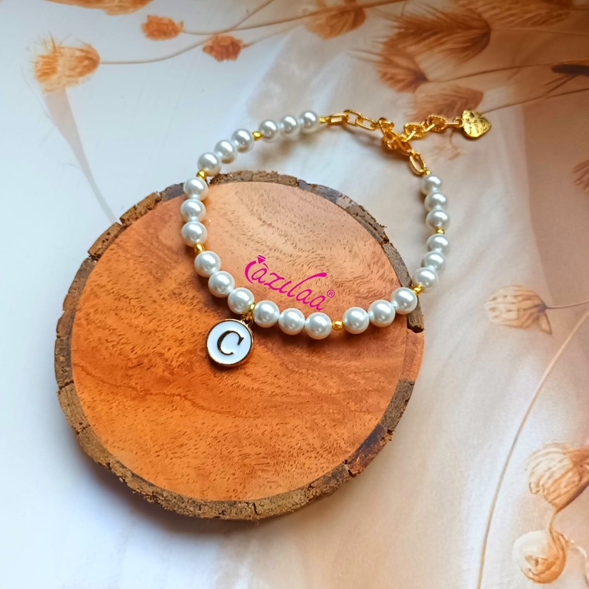 Pearl Mother daughter initial charm bracelets
