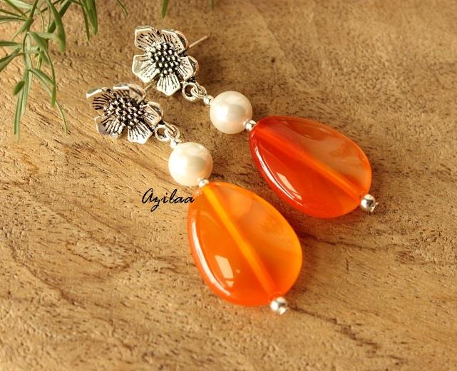 Pearl Orange beaded gemstone Earrings