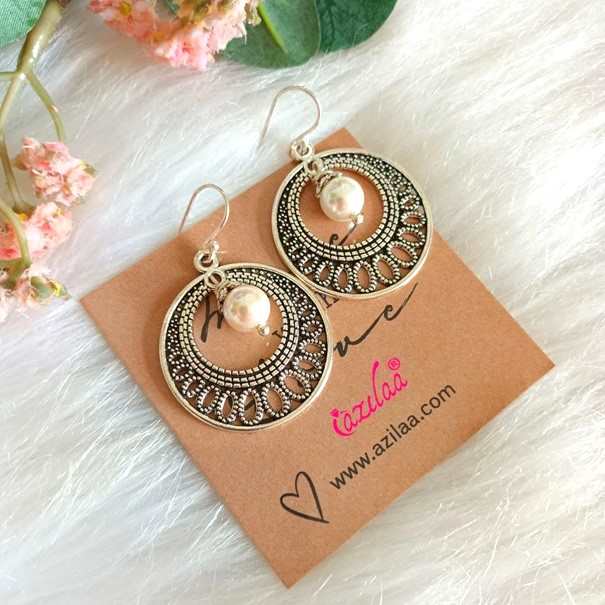 Ethnic style Pearl bead round dangler earrings