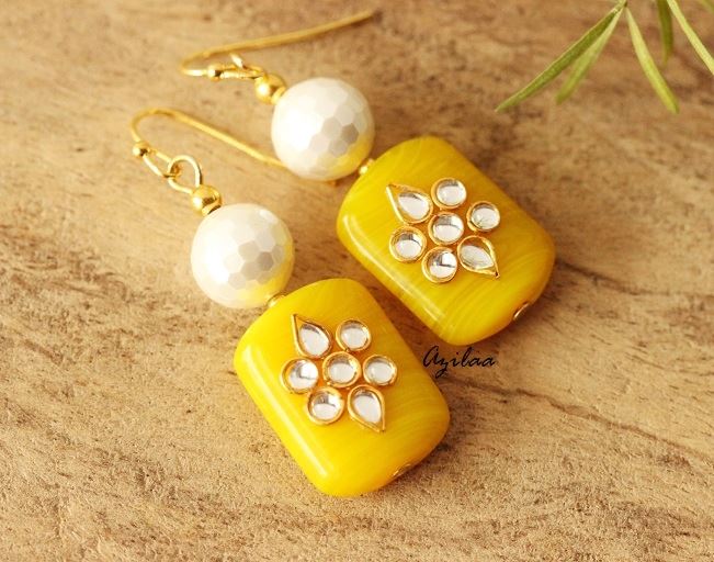 Pearl beaded gold plated earrings