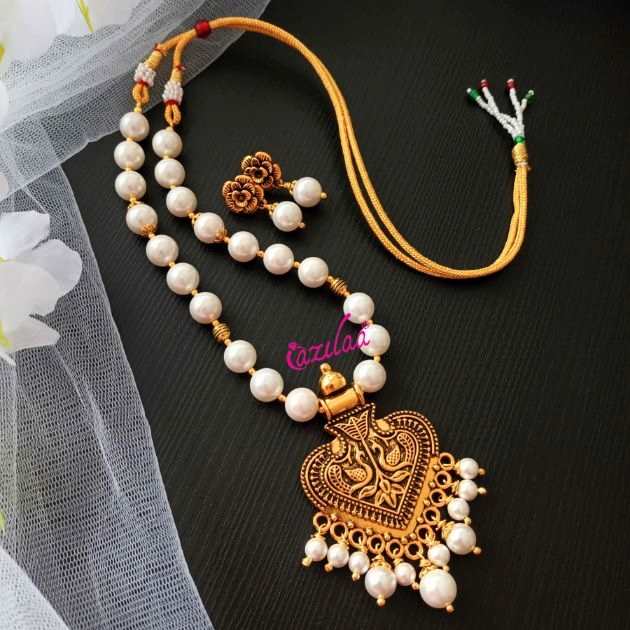  Pearl designer pendant necklace earrings set