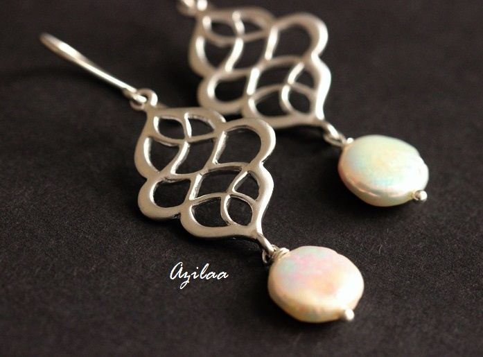 Silver pearl earrings, Jewelry gift for wife