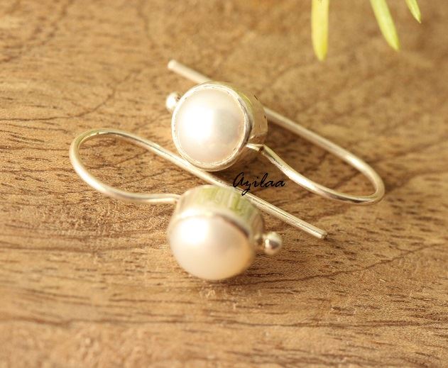 Pearl earrings gemstone sterling silver handmade earrings