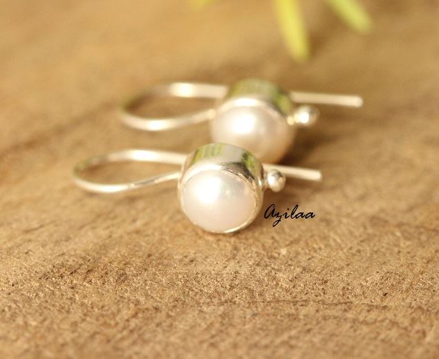 Pearl earrings gemstone sterling silver handmade earrings