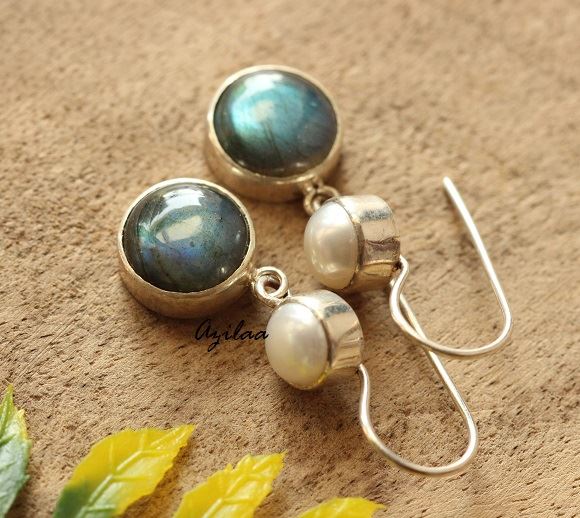 Pearl moonstone Labradorite gemstone sterling silver Necklace set