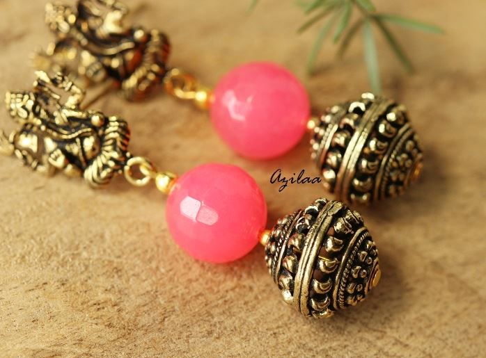 Pink Antique Gold Ganesha handmade earrings