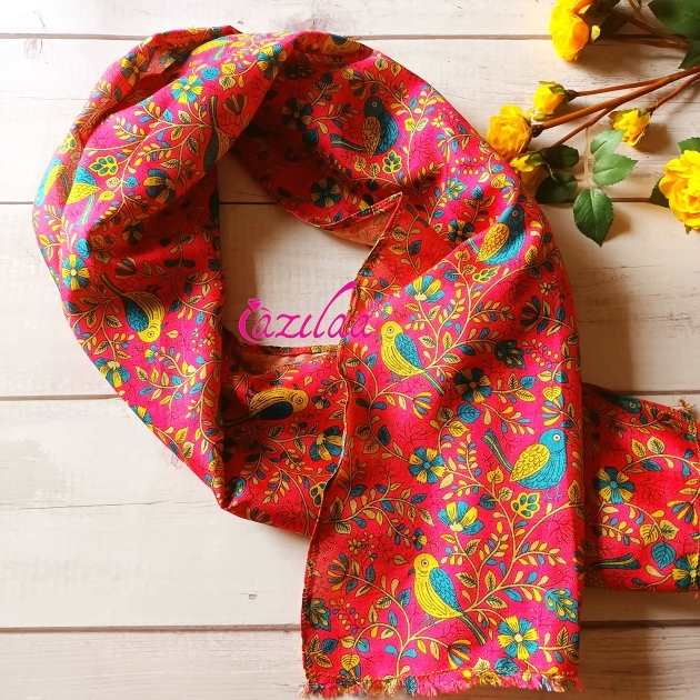 Pink Bird Tusser silk scarf 