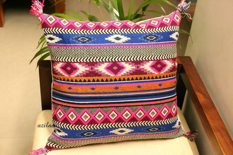 Pink Blue geometric handloom handmade cushion covers