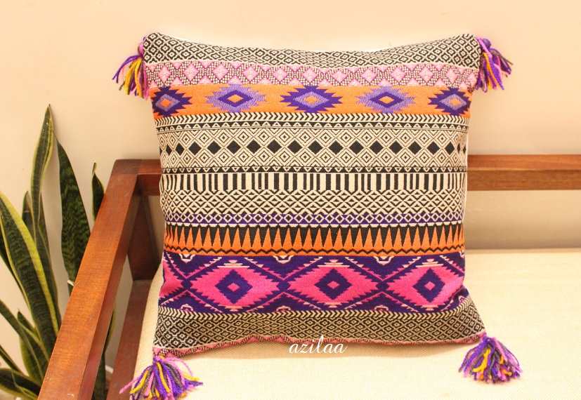 Pink Blue geometric handloom handmade cushion covers