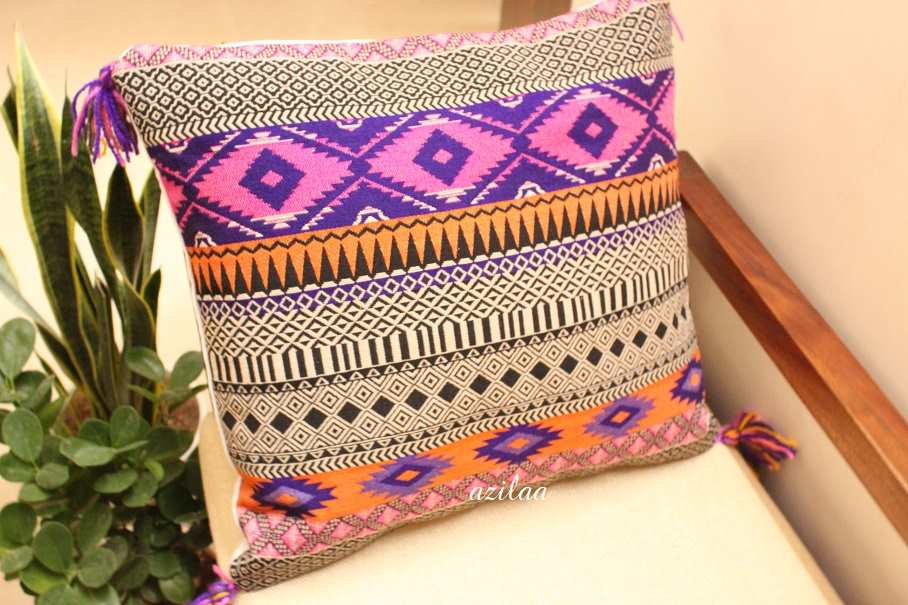 Pink Blue geometric handloom handmade cushion covers