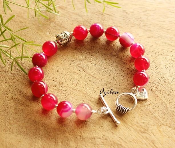 Pink Buddha agate gemstone beaded Bracelet